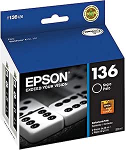Amazon Com Pack De 2 Genuine Epson T136 T136126 Tinta Negra Cartridges Workforce K101 K301 Fecha 2014 Productos De Oficina