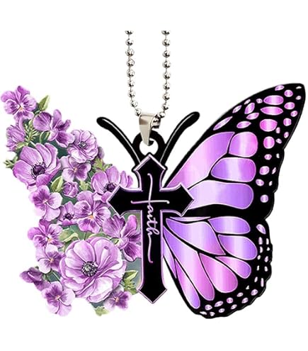 Bling Butterfly Car Mirror Charm - Crystal Rhinestone Hanging Pendant For Rear View Mirror (Purple) - View #3