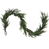 Christmas Cedar Garland,1Pcs 6ft Real Touch Cedar Pine Garland for Mantle Fireplace Outdoor Indoor Christmas Decorations