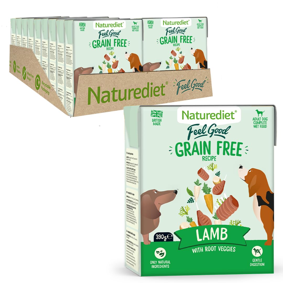Naturediet - Feel Good Wet Dog Food, Natural and Nutritionally Balanced, Grain Free, Lamb, 390g (Pack of 18)
