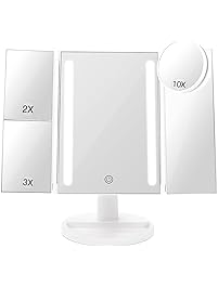 BESTOPE 24 LED Makeup Vanity Mirror with 3X/2X Magnification,Detachable 10X Magnifying Mirror,Touch Screen, 180&deg;Adjustable Rotation, Dual Power Supply, Countertop Costmetic Mirror