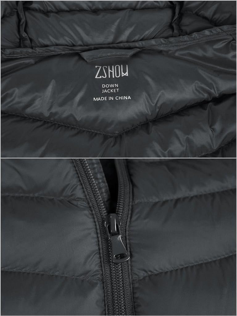 ZSHOW Men's Packable Down Jacket Hooded Lightweight Winter Coat: Clothing