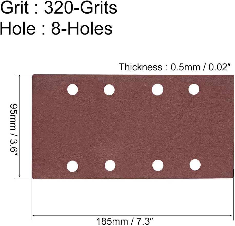 sourcing map 320 Grit 1/3 Sanding Sheet Sander Sandpaper Hook and Loop Pads 8 Hole 10pcs, Brown - Image 3