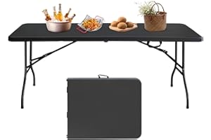 Ucootifly 6FT Plastic Folding Table Heavy Duty Folding Utiity Table for Camping,Picnics,Parties,Indoor Outdoor Portable Dinin