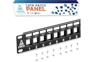 MONK CABLES | CAT6 Patch Panel | Inline | 24 Port (Blank)