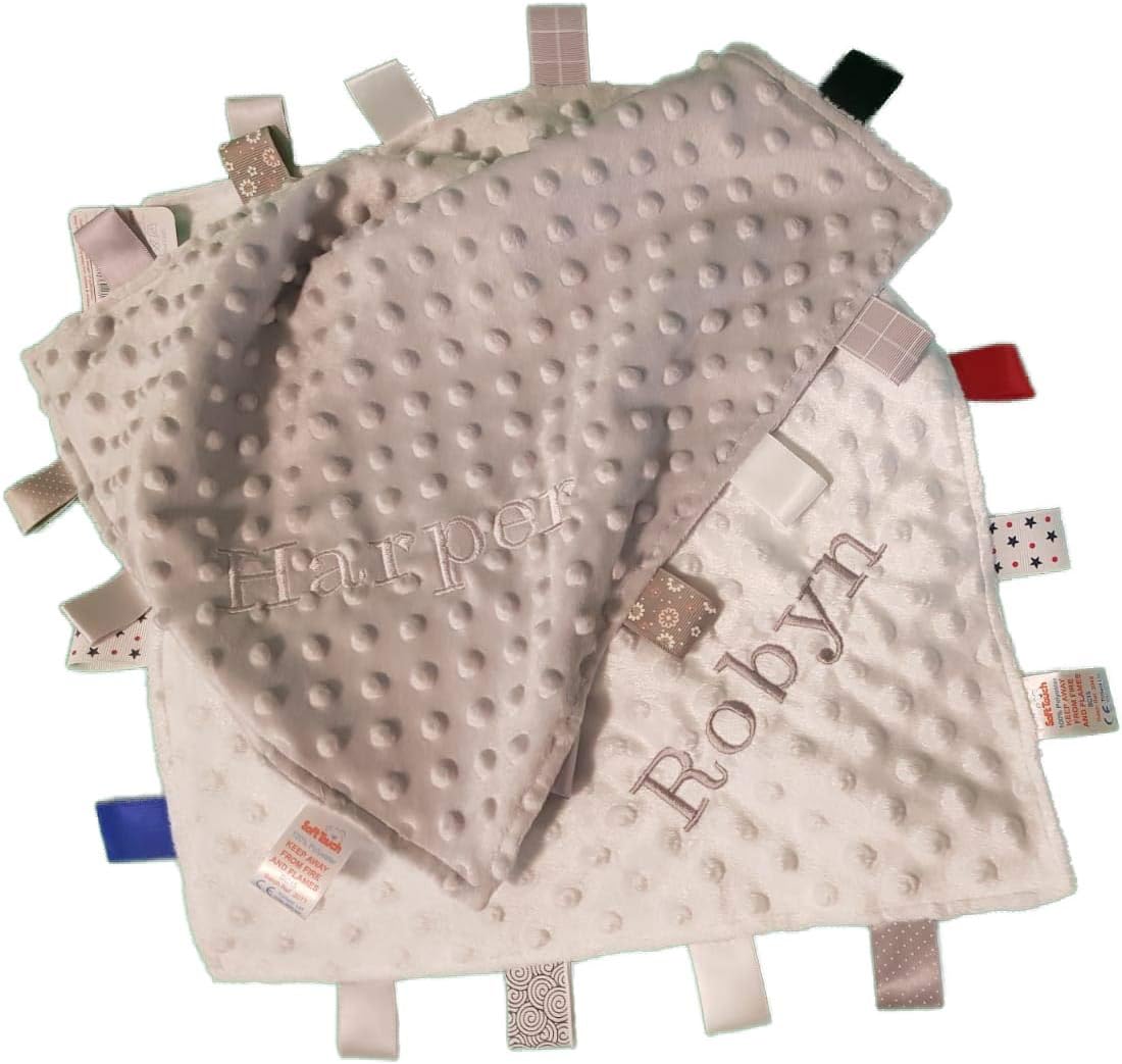 Personalised Baby Soft Touch Comforter Blanket with Taggies. Taggie Comforter/Comfort Blanket (Blue)