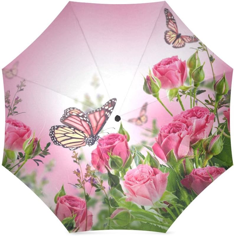 Beautiful Butterflies and Flowers Anti Rain Windproof Travel Golf Sports Foldable Umbrella