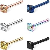 Ruifan 6PCS 18G Surgical Steel Mix Color Diamond CZ Nose Stud Rings Bone Pin Piercing Jewelry 1.5mm 2mm 2.5mm 3mm