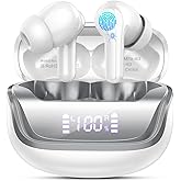 Wireless Earbuds, Bluetooth 5.4 Headphones with 4 ENC Noise Cancelling Mic, 45Hrs Playtime Bluetooth Earphones HiFi Stereo Deep Bass, in Ear Earbuds IP7 Waterproof, Wireless Headphones Silver White