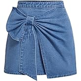 Floerns Women's Asymmetrical Hem Bow Denim Skorts Cute Ruched Jean Skirt Shorts