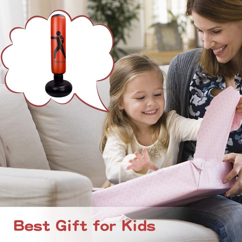 FIGOLO 63inch Inflatable Kids Punching Bag–Freestanding Punching Bag, Punching Bags, for Karate, Taekwondo, MMA, and Stress Relief for Children for Kids : Sports & Outdoors