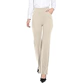 ZTN Womens Bootcut Dress Pants Regular Fit Tummy Control Pants Pull On Career Pants for Work Business Casual Khaki Small