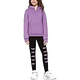 Crazyme Girls Clothes Half Zip Crop Pullover Sweatshirt 2 Piece Outfits Leggings Pants Kids Clothing 6-14Y
