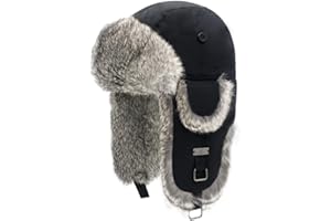 Kurhatic Winter Trapper Hat, Warm 100% Rabbit Fur Aviator Hat, Russian Trooper Hunting Ski Hat
