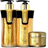 Keratin Cure-Sulfate Free 3 piece set great for Keratin/Color After-Care Kit Argan Enhanced 10 oz and 250 g Gold & Honey Shampoo - Conditioner - Masque -Champu y Mascarilla De Keratina y Miel