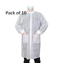 Cleaing Pack of 10 Disposable Lab Coats for Adult