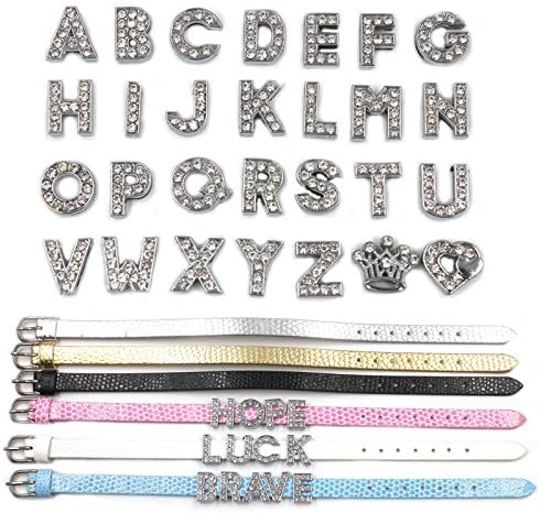 56pcs Crystal ( 2 Set A-Z All Letters Crown Heart ) Metal DIY Creative Men Women 5 of Leather Bracelet