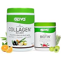 OZiva for Stronger Hair & Glowing Skin Combo, Plant Based Biotin with Natural Sesbania Agati Extract, 125g + Collagen…