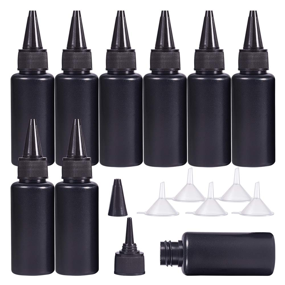BENECREAT 30 Pack 30ml Black Plastic Squeeze Dispensing Bottles UV Glue Bottles with Cap, 5PCS Funnel Hoppers for UV Resin, DIY Crafts, Glue, Liquids