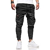 HUNGSON Men's Slim Fit Casual Cargo Pants with Drawstring Long Pants