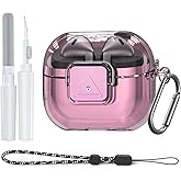 for Samsung Galaxy Buds3 FE (2025) / Buds3 Pro (2024) / Buds 3 Case (2024) with Secure Lock Clip, Flexible TPU Clear Case with Cleaner Kit&Carabiner&Lanyard (Clear Pink)