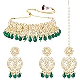 Aheli Traditional Kundan & Pearl Studded Choker Necklace with Earrings Bharatanatyam jewellery set Gift for Women