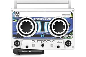 Bumpboxx Remixx Retro Bluetooth Boombox | Portable Cassette-Style Speaker with High-Fidelity Sound & Wireless Mic | White Frost