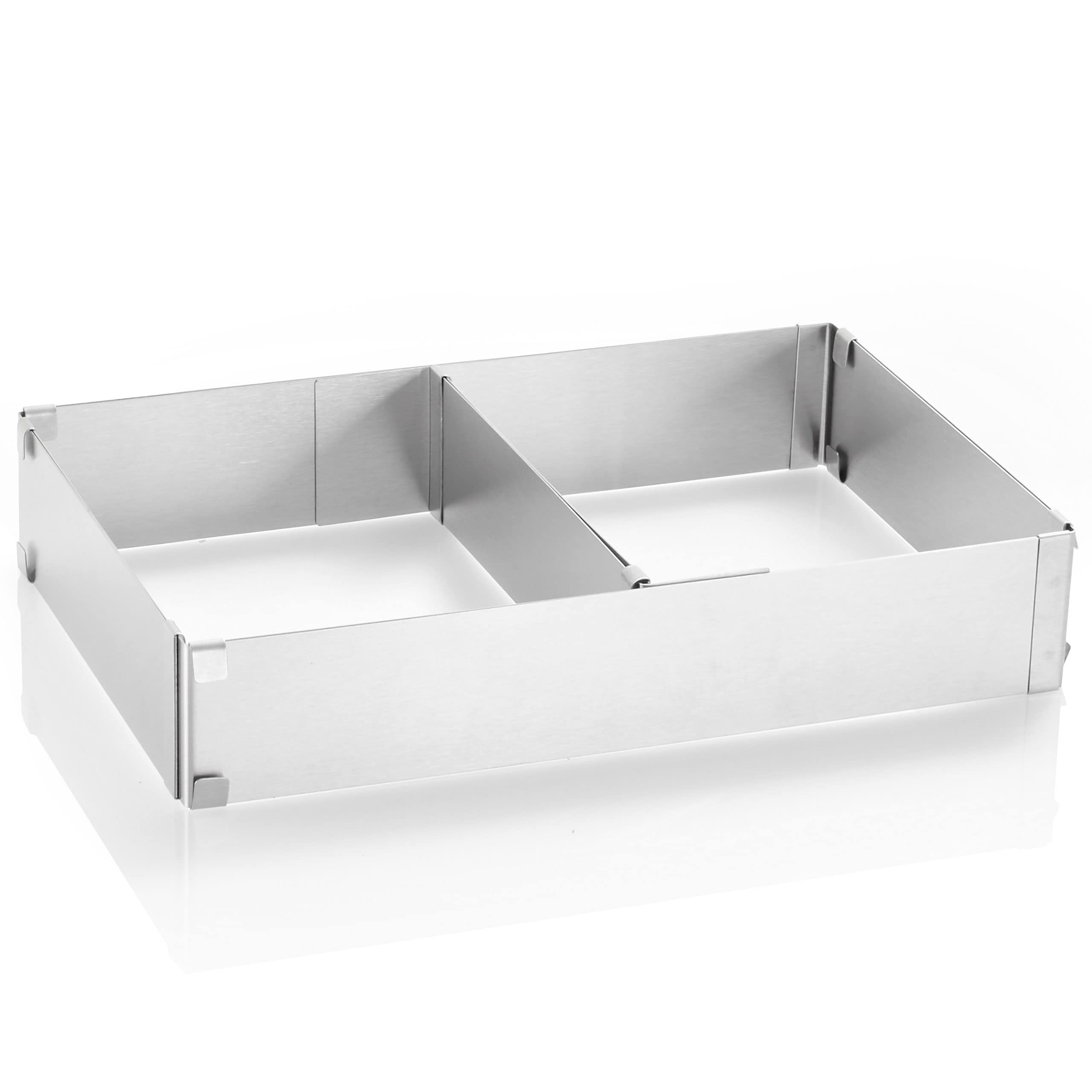 Grizzly Adjustable Cake Tin with Divider - Rectangular Baking Frame - 28-53 cm x 19-34 cm x 5 cm - Stainless Steel Mould