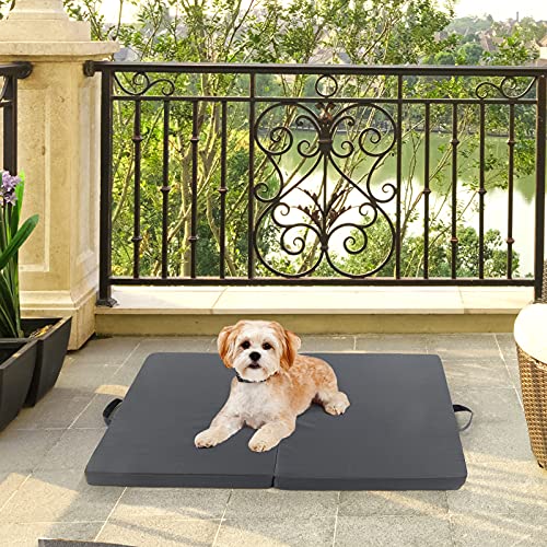Furpezoo Outdoor Dog Beds Camping(34.6X22X2in),Portable Waterproof Dog Beds for Medium Dogs, Foldable Travel Dog Mat with Removable Washable Cover, Grey,M