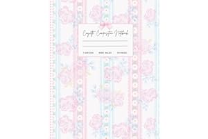Coquette Composition Notebook Wide Ruled: Preppy Aesthetic Pastel Blue and Pink Vintage Botanical Floral Journal for School, College, Office, Work, 7.5x9.25", 110 Pages.