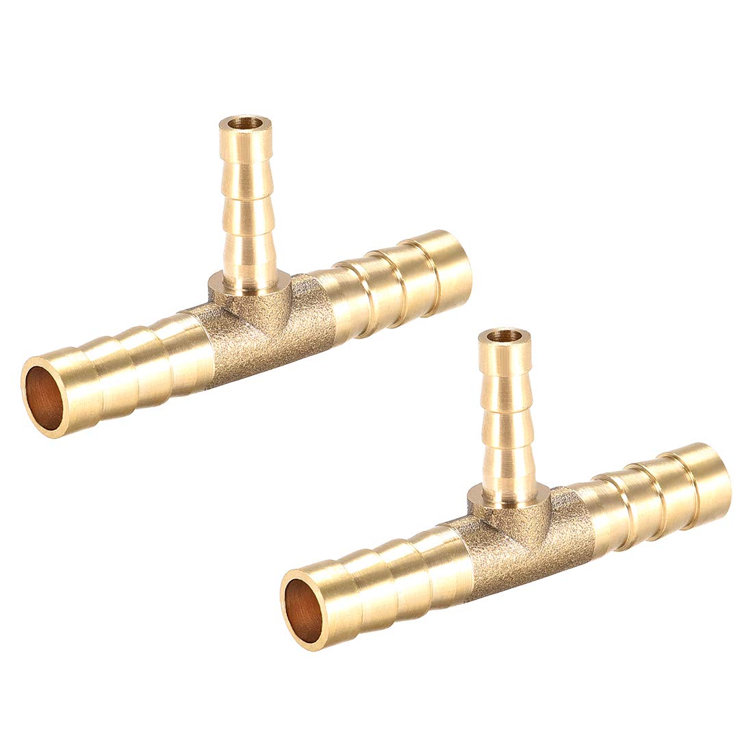 sourcing map Tee Brass Barb Fitting Reducer 3 Way, Fit Hose ID 8mm x 5mm x 8mm 2pcs