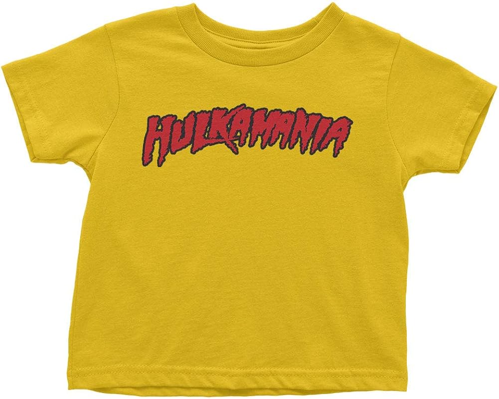 Unisex Kids Hulk Hogan "Hulkamania" Yellow Youth Authentic TShirt cosys.cc