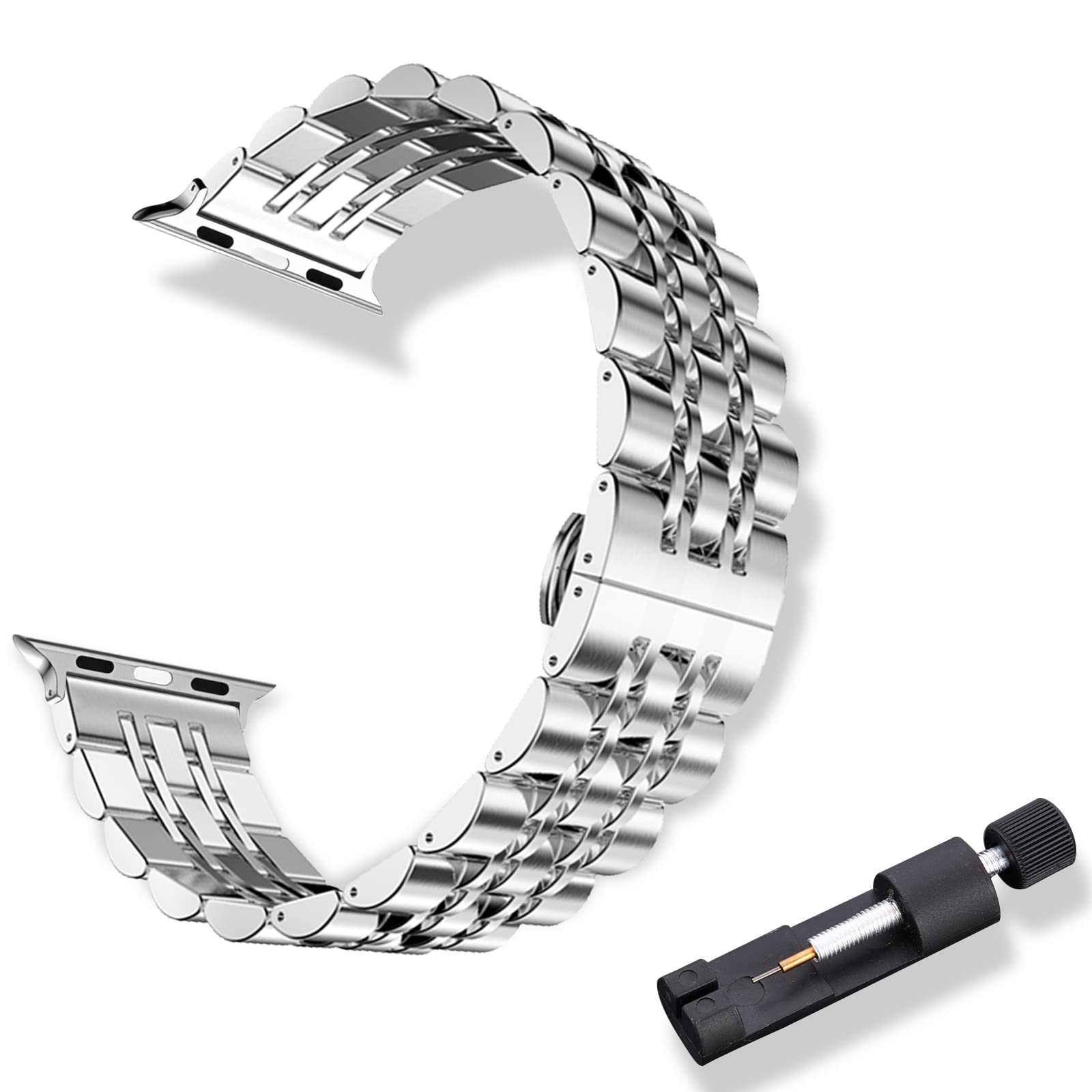 RoYiio Metal Strap for Apple Watch 38mm/40mm/41mm/Series 10 42mm/Series 11 42mm Strap Stainless Steel Replacement Bands for Apple Watch SE 3/2/1, Series 11/10/9/8/7/6/5/4/3/2/1 - Silver
