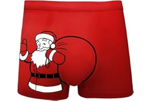 JASONA-247 Men's Christmas Briefs, Santa Clause Humorous Boxers Soft Cotton Stretch Underwear No Ride up Boxer for Men, Funny Boxers Christmas Valentine's Birthday Gag Gifts Red