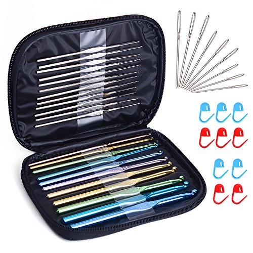 Zealor 23 Pieces Crochet Hooks Set, Knitting Knit Needles Weave Yarn Set with Large-eye Blunt Needles and Locking Stitch Markers