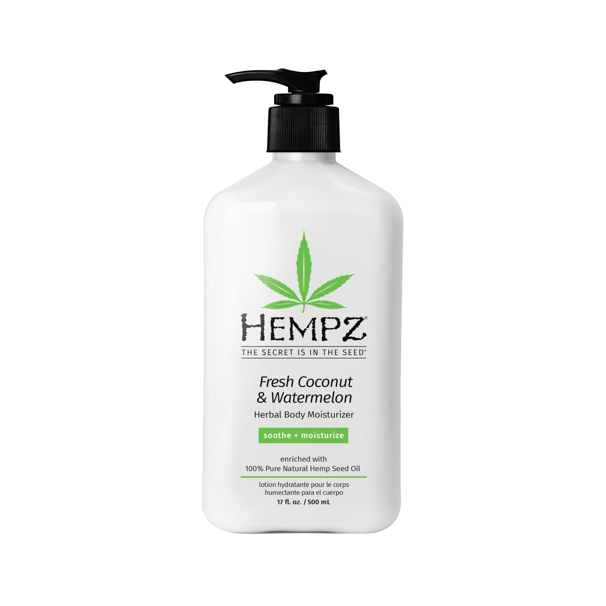 Hempz Natural Hemp Seed Oil Body Moisturiser Lotion Cream with Shea Butter and Ginseng 500ml/17 Fl.Oz - Fresh Coconut and Watermelon