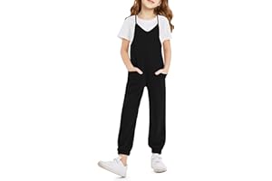 rrhss Girls Jumpsuit Romper Sleeveless Cute Long Pants Casual Plain Color Overalls with Side Pockets