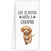 OINDADE Cavapoo Gifts Dog Kitchen Towels, Gifts for CavapooDog Lovers Hand Towels, Life is Better with A Cavapoo Dish Towels Tea Towel for Kitchen Decorative, Dog Bathroom Kitchen Decor, 16x24In