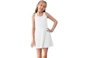 Haloumoning Girls Sleeveless Tennis Dress Kids Racerback Golf Dress School Sports Dresses Outfit with Shorts Pockets