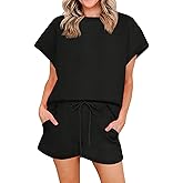 Imily Bela Womens 2 Piece Lounge Sets Summer Short Sleeve Tops and Shorts Set Airport Travel Outfits