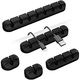TviewSmart Cord Organizer for Desk, 5 Pack Cord Holders, Cable Clips, Black | Silicone cable management clips self adhesive for nightstand and charger, 7-5-3-1-1 slots hold USB and phone cords up to 6 mm