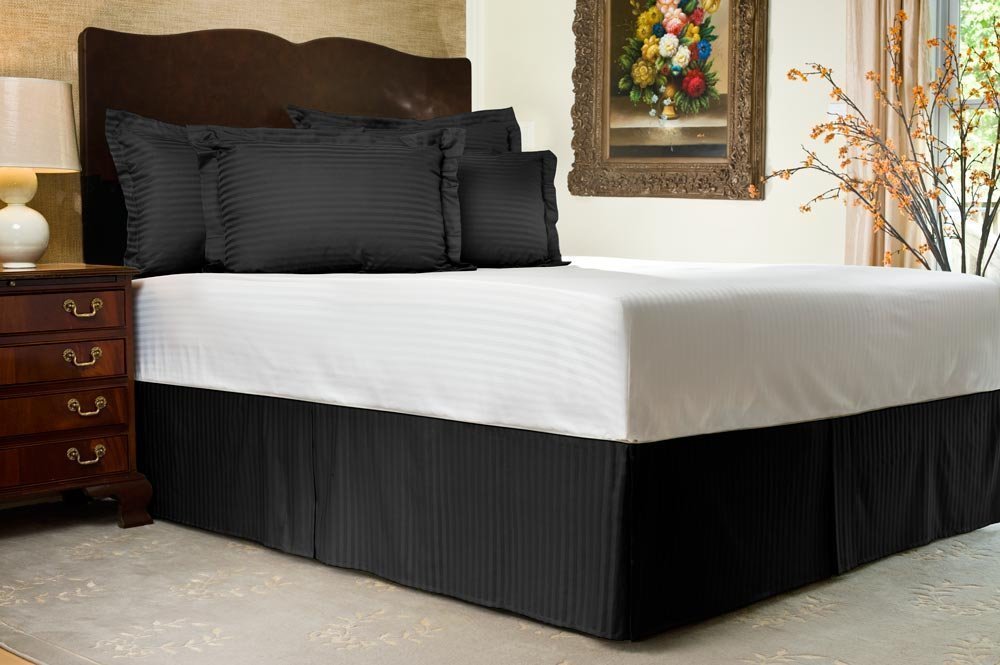 Bedding Linen Srp Bedding Real 210 Thread Count Split Corner Bed Skirt Dust Ruffle California Queen Xl Queen Cal Queen Size Striped Black 12 Inches Drop Egyptian Cotton Quality Wrinkle Fade Resistant Home