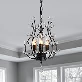 CVKASH 3 - Light Branch Crystal Chandelier Small Flush Mount Vintage Pendant Hanging Lighting Farmhouse Light Fixture for Bedroom Porch Dining Room Kitchen Hallway Foyer(Matte Black)