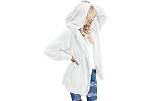 LookbookStore Womens Cardigan 2024 Winter Oversized Open Front Fleece Hooded Draped Pockets Jacket Coats
