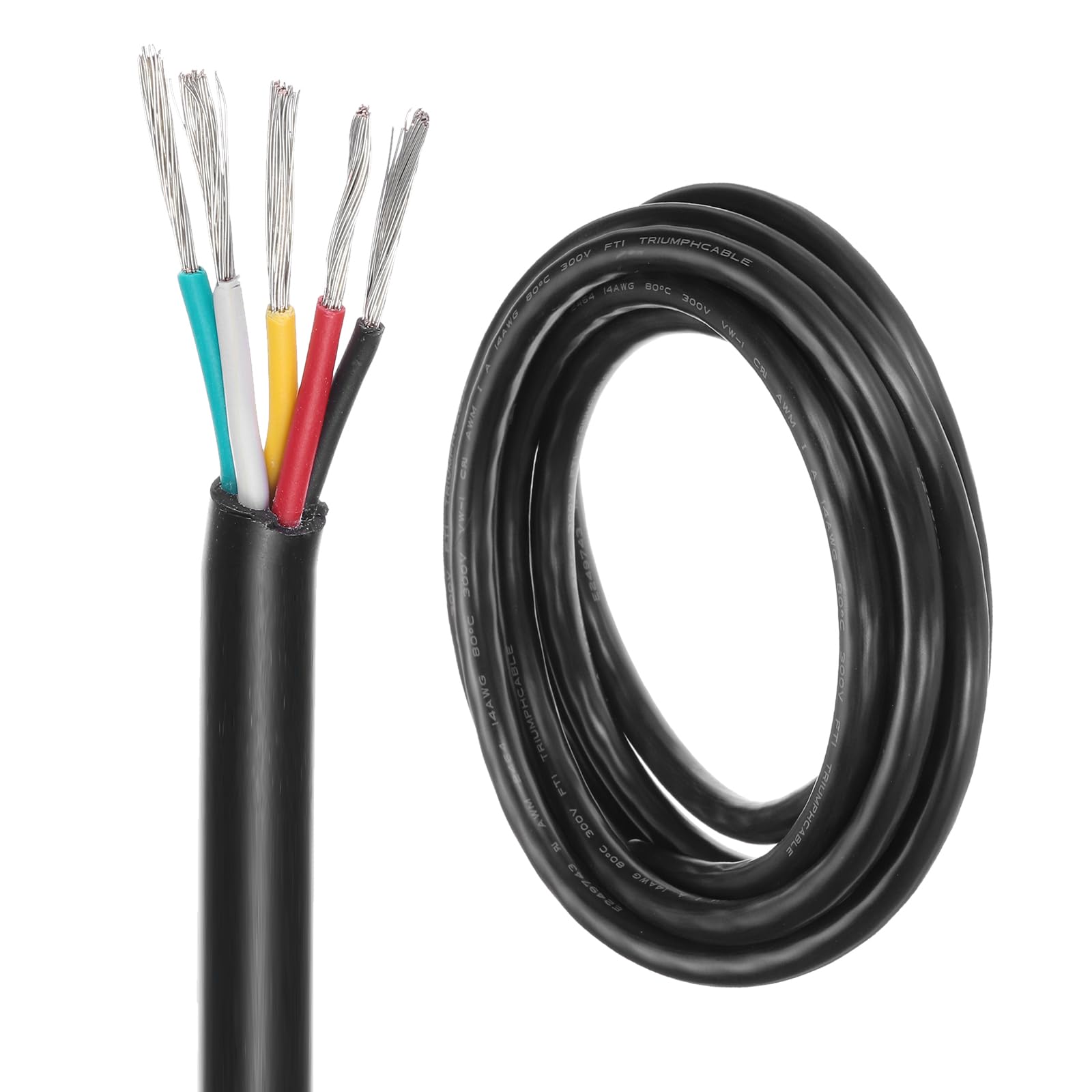 DMiotech 14 Gauge Wire Electrical Wire 5 Conductor, 14 AWG Extension Cable Cord 10 Ft/3 m UL2464 300V Stranded Tinned Copper Wire for LED Lighting Automotive