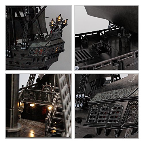 CubicFun L520h Queen Anne's Revenge Pirate Ship Model Kit (with LEDs) 3d Puzzle, Large 340 Pcs