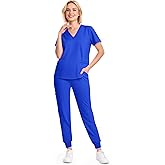 Eadflie Scrubs for Women Set - 8-Pocket V-Neck Scrub Uniform, Stretch Jogger Pants, Medical Workwear for Nurses, Pet Care
