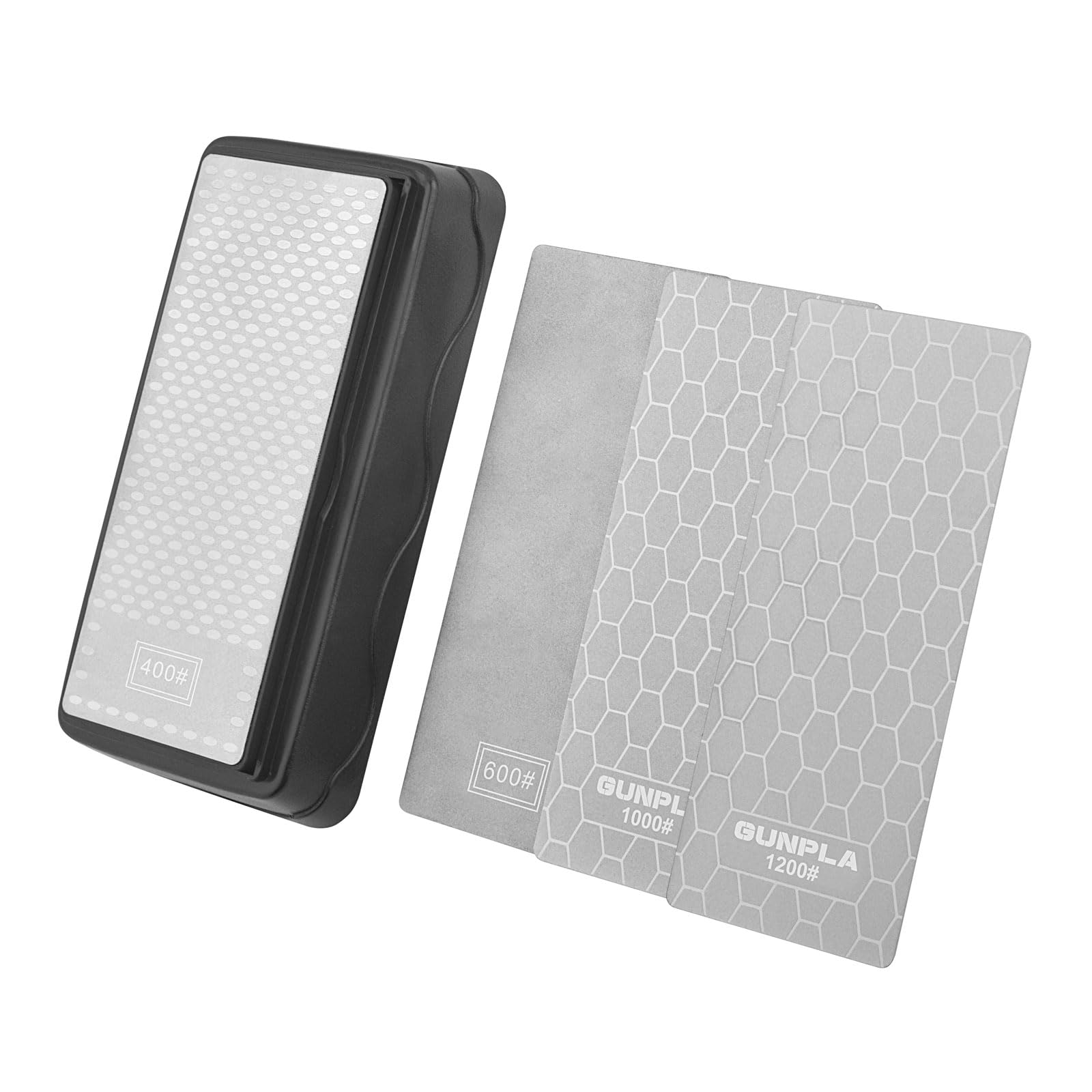 GUNPLA Diamond Sharpening Plate Set - 4 Pieces (400/600/1000/1200 Grit), 152x58mm Rectangular Diamond Whetstone with Non-Slip Base for Knives, Tools & Edges