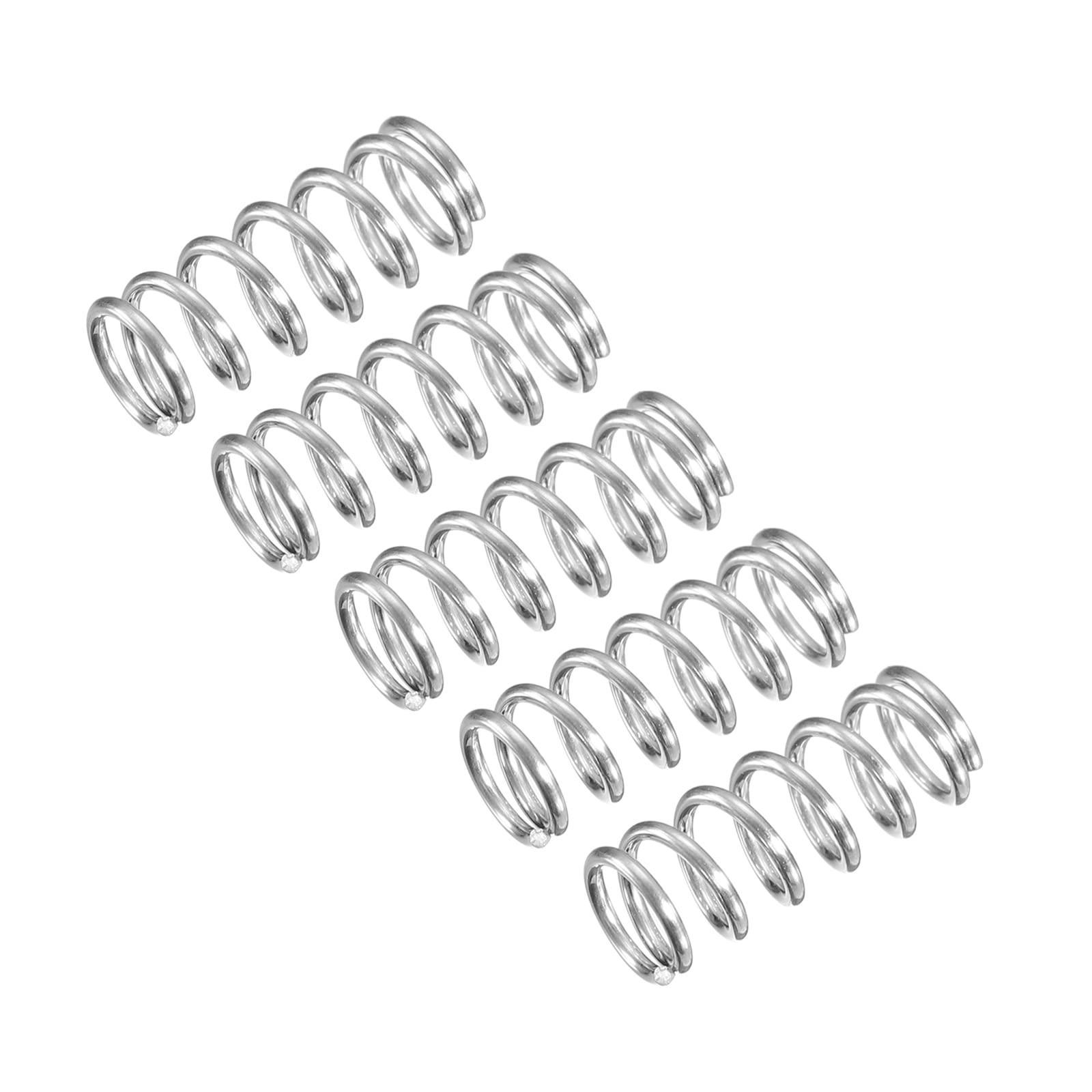 Photo 1 of uxcell Compression Spring, 5Pcs 304 Stainless Steel, 6mm OD, 0.8mm Wire Size, 15mm Free Length, Silver Tone