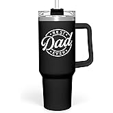 SANDJEST Best Dad Ever Tumbler with Handle - 40oz Stainless Steel Insulated - Dad Gifts for Daughter & Son - Coffee Tumbler for Father's Day, Birthday, Christmas - Cup Gift Set with Lid & Straw